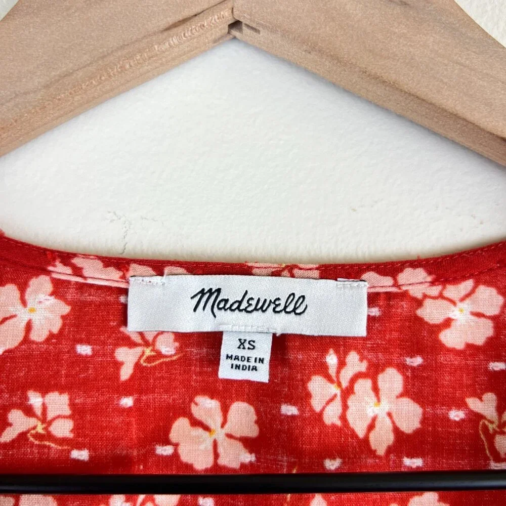 Madewell Happy Hibiscus Swiss Dot Puff Sleeve Button Front Top
